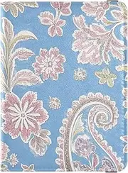 [Amooorous] Elegant Pasley Floral Blue Colorful Leather decorative passport book holder Vaccine Case Protector Cover Passport Wallet Waterproof, elegant pasley floral blue colorful, 1 size