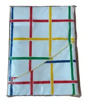VTG JCPenney Rainbow Striped Vinyl Oval Tablecloth NOS 60x84 Flannelback PRIDE