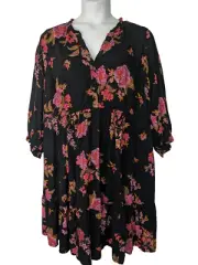 Torrid Mini Challis Shirt Dress 2X Trompe Floral Lace Back Cottagecore Peasant