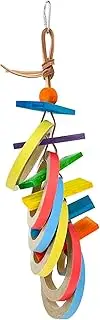 Avian Care Boredom Breakers Bagel Buster Bird Toy – Hanging Chew Toy with Colourful Paper Rings, Wood Blocks & Leather Straps, for All Birds
