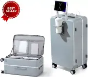 24" Checked Luggage w Wheels Hard Case Travel Suitcase Top Opening w Cup Holder,