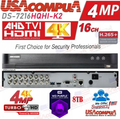 Hikvision 16CH 8TB PURPLE DVR DS-7216HQHI-K2 TVI-AHD-CVI + 2CH 4MP IP 4K-OUT