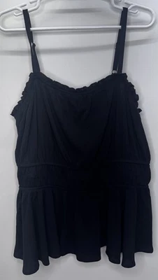 Torrid NWT Deep Black Peplum Crinkle Gauze Square Neck Cami Top 1X Plus Beach