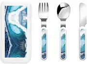 Big Ocean Wave Hd 3 Piece Set For Camping Stainless Steel Flatware, Spoon, Fork, Knife, Ideal For Outdoor