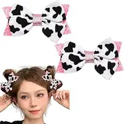 Xiyantiji Pink Cow Print Bows for Girls 2 PCS Alligator Clips Cute Cow Bowknot Hair Accessories Barrette for Toddlers for Birthday Party