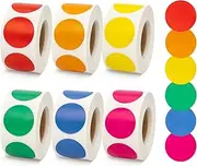 6 Rolls Round Color Coding Circle Dot Labels 3000 PCS Includes Bright Yellow Green Red Pink Orange Blue(500 Labels/Roll)