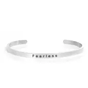 Sexy Sparkles Stainless Steel " Fearless " Positive Quotes Energy Open Cuff Bang