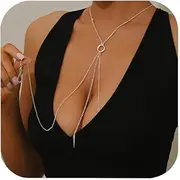 [XSBODY] Women Heart Rhinestone Nipple Rope Necklace Non Piercing Sexy Silver Bra Chain Jewelry with Nipple Clamp for Women, Bikini (Silver), ajustable, Crystal, Crystal
