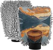 XYMZR Boat Landscape Sunset Absorbent Microfiber Car Wash Mitt, Funny Cute Anime Scratch Free for Cars Cleaning, Home Cleaning Mitts, 2 Pack, 10.24” L x 7.09” W