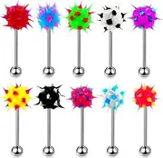[Kysin Chiys] 10 Pcs Set Surgical Steel Spiky Ins Colorful Fire Tongue Nipple Ear Rings Bar Barbell Stud Piercing - 10pcs