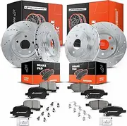 A-Premium Front & Rear Drilled and Slotted Disc Brake Rotors + Ceramic Pads Kit Compatible with Select Chevy, Pontiac and Saturn Models - Cobalt 2008, Malibu 2005-2012, G5 2007-2009, G6, Aura