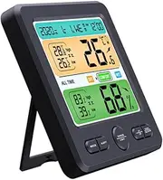 1pc Wall Mounted Hygrometer Clock Thermohygrometer Clock Digital Clock Clock Home Hygrothermograph Hygrometer Alarm Clock Abs Black
