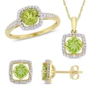 Amour 10k Yellow Gold Peridot and 1/3CT TDW Diamond Floating Halo Jewelry Set