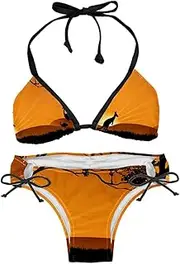 [suojapuku] Bikini Set for Women,Two Piece Swimsuit,Australia Sunset Kangaroo Ostrich,Women's Bikini Sets