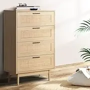 4 Chest of Drawers Rattan Tallboy Pine Storage Furniture Bedroom Organizer