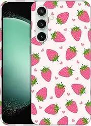 [SuzaCase] Back Case for Samsung Galaxy S23 FE 5G, Galaxy S23 FE Case with Stylish Strawberry Pink Pattern Design Printed Cute, Sleek Durable Hardshell Protective Phone Case for Samsung S23 FE 5G