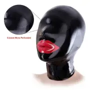 Latex Hood Micro Eyes Perforated Red Mouth Trim Rubber Mask for Fetish Catsuit