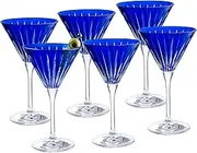 Colored Martini Cocktail Glass - Cobalt Blue Stemmed Martini Champagne Glasses - For Martini - Champagne - Cocktails - Margarita - Set of 6 - Gift Ready - Blue - 7 Oz. - Made in Europe