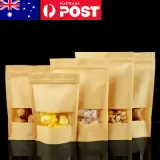 Kraft Paper Bags Resealable Stand Up Food Bag with Clear Window Zip Lock Pouches