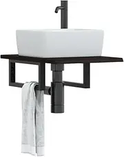 Floating Wall Mounted Bathroom Vanity Sink Countertop Shelf for Small Spaces, Durable Steel and Solid Oak Wood Top