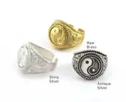 Yin Yang Ring Raw Brass-Antique Silver-Silver 9-12US size Adjustable 3045