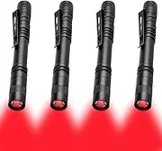 MODOAO Red Light LED Torch, 4 Pack High Power LED Pen Flashlights, Waterproof Handheld Flashlights Pocket Compact Torch with Clip, for Camping, Hiking, Night Vision, Astronomy and Emergency