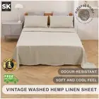 Natural Home Vintage Washed Hemp Linen Cool Feel Sheet Set Oatmeal Super King