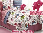 Girl Pink Zoo Safari Elephant Floral Twin/Full Comforter Sheet Set+Plush Animal