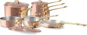 Mauviel M'150 B 1.5mm Polished Copper & Stainless Steel 12-Piece Cookware Set with Brass Handles, Made in France