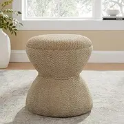 VANOMi Multi-Functional Boucle Ottoman, Vanity Stool Chair, Sturdy Wooden Footstool, Suitable for Living Room, Bedroom, and Entryway, Without Installation, Camel