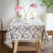 MOTYYA Tassel Table Cloth Cotton Rectangle Tablecloths Wrinkle Free Washable Coffee Table Cover for Home, Kitchen Dinning, Party, Holiday, Buffet, Oblong, 140 * 220cm(55" x 86")