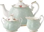 [Royal Albert] Modern Vintage POLROS25823 Teapot, Sugar, Cream 3 Piece Set, Polka Rose, Bone China, 42.26 Fluid_Ounces