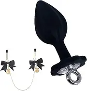 Nipple Clamps Butt Plug Set Pull Ring Silicone Butt Plug with Luxury Jewelry Base Adjustable Nipple Clamps Anal Sex Toy