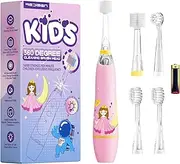 ReDISEN 360 Degree Children’s Electric Toothbrush with Fun LED Lights, Built-in 2-Minute Timer, Extra Soft Bristles & Ergonomic Handle - Ideal for Ages 1-12, 4 Replacement Brush Heads（Pink）