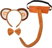 HODRME 3 Pieces Monkey Ears and Tail Set-Orange Monkey Headband Tail Bow Tie Cosplay Party Costume Accessoies for Kids and Adults