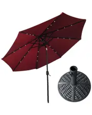 Hiland AZ Patio Heaters Solar Market Umbrella With LED Lights
