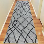 Serenate Moon Tribal Shaggy Grey Runner Rug