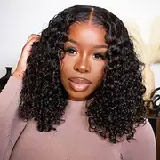 Natural Color 134 Short BOBO Lace Wig Curly Wave Real Human Hair Wig 150% Density