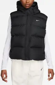 Nike Therma-FIT Hooded Puffer Vest in Black/white at Nordstrom, Size Medium