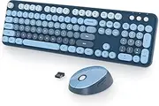 Wireless Keyboard and Mouse, 104 Full Size Typewriter Keyboard with Number Keypad, 2.4 GHz Colourful Keyboard Mouse Set Wireless with Round Keycaps for Windows PC Laptops (Ocean Blue)