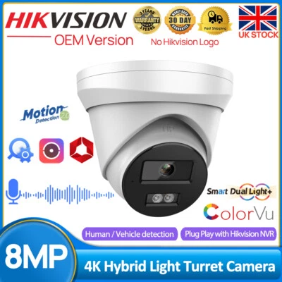 Hikvision OEM 8MP Hybrid Light ColorVu IR Outdoor Home IP Security Camera Audio