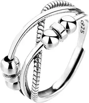 HONMEET Anti-Pressure Bead Ring Rings Fidget Ring Adjustable Finger Ring Women Adjustable Ring Beads Ring Fidget Jewelry for Women Fidget Finger Ring Alloy Silver
