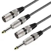 XLR Male to 1/4 Inch TS Cables 3 FT/2Pack, Nylong Braided XLR 3 Pin Male to Q...
