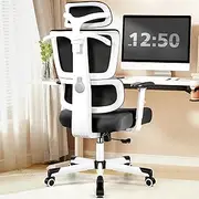 Primy Office Chair Ergonomic Desk Chair, High Back Breathable Mesh Office Chair with Lumbar Support Reclining Chair, Comfy Big and Tall Home Office Chair, Adjustable Armrests Computer Chair(White)