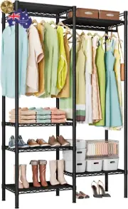 Clothes Rack with 6 Shelves, Heavy Duty Garment Rack, Adjustable Shelves & Rods
