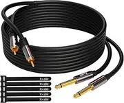 RCA to 1/4 Cable 50 Feet, Dual 1/4 inch TS to Double RCA Stereo Audio Interconnect Cord, Oxygen-Free Copper OFC, 2 x 6.35mm 1/4 inch Mono Male TS to 2 RCA Male Cable with 5 Cable Ties