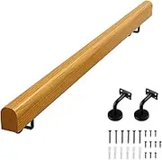 1ft~15ft Hand Rail for Stairs - Stainless Steel Brackets | Staircase Handrail Banister Non-Slip Safety Wood Stair Railing | Wall Handrail for Indoor Stairs(2ft/60cm)