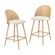 Oikiture Bar Stools Kitchen Counter Stool Rattan Dining Chair Boucle White x2