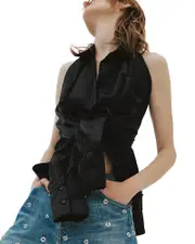 A. w.a. k.e. Mode Deconstructed Halter Shirt
