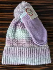 Falls Creek Kids SpaceDye Pom Pom Beanie And Mittens 2-Piece Set - Multi color